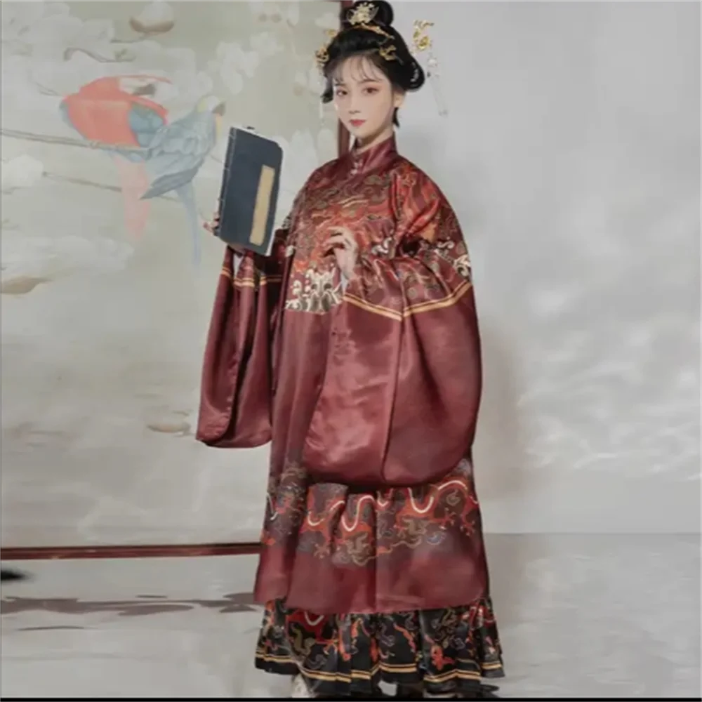 Purple female Hanfu traditional Chinese style high quality weaving gold Ming Dynasty O-neck robe horse skirt summer daily cloth