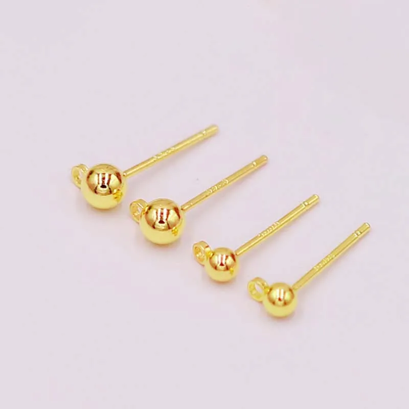Pendientes de bola con baño de oro de 18 quilates, de 3 mm, 4 mm y 5 mm, con argolla, y componentes redondos para la fabricación de joyas y la creación de pendientes.