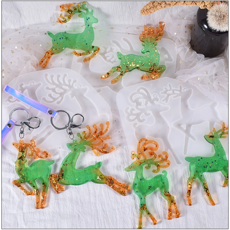 

Elk Pendant Epoxy Resin Mold For Christmas Keychain Charms Silicone Mold DIY Resin Jewelry Making Tool Xmas Crafts Casting Mould