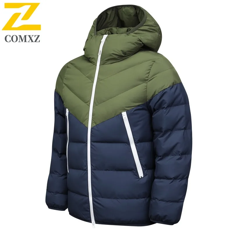 COMXZ Outdoor Ultra Light Filled Jacket 2025 Men Work Thick Warm Parka Premium Hooded Journey Cold Proof Winter Cotton Coat