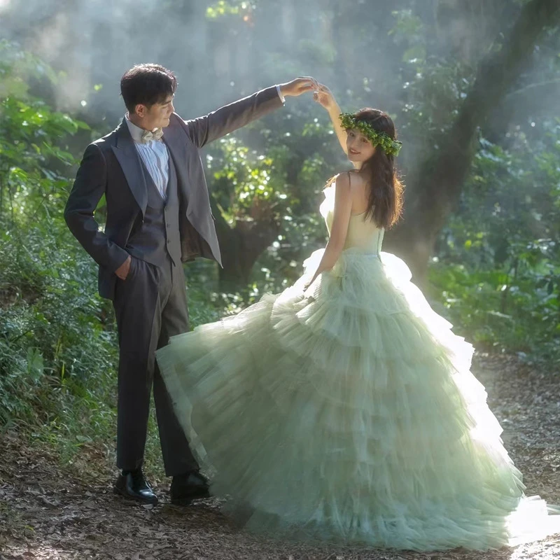 Vestidos de casamento femininos personalizados, vestido de baile, alças espaguete, tule, princesa, moda formal, festa, vestido de noite 2025