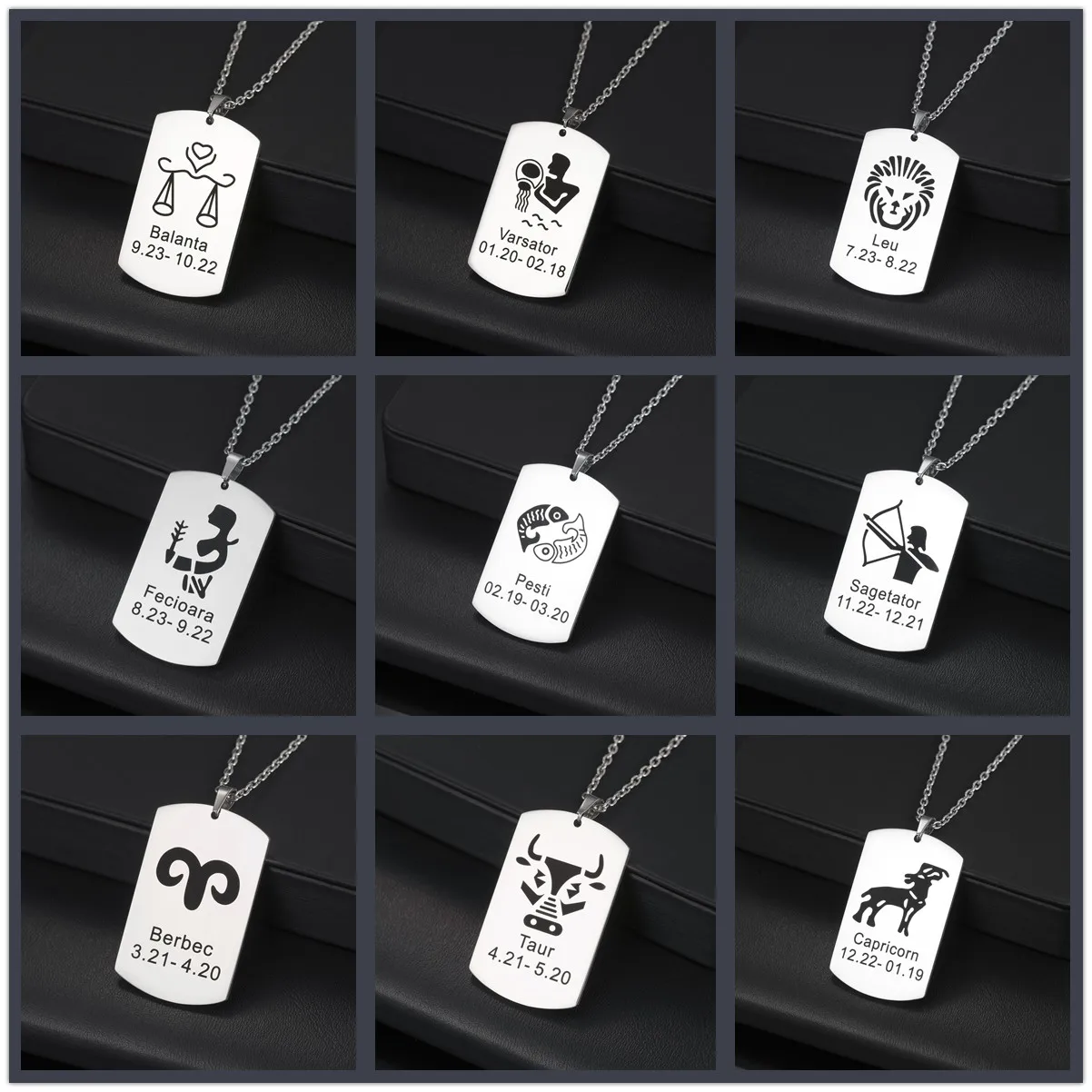 Stainless Steel 12 Horoscope Zodiac Sign Silver Color Pendant Necklace Aries Leo Wholesale Dropshipping Constellation Jewelry