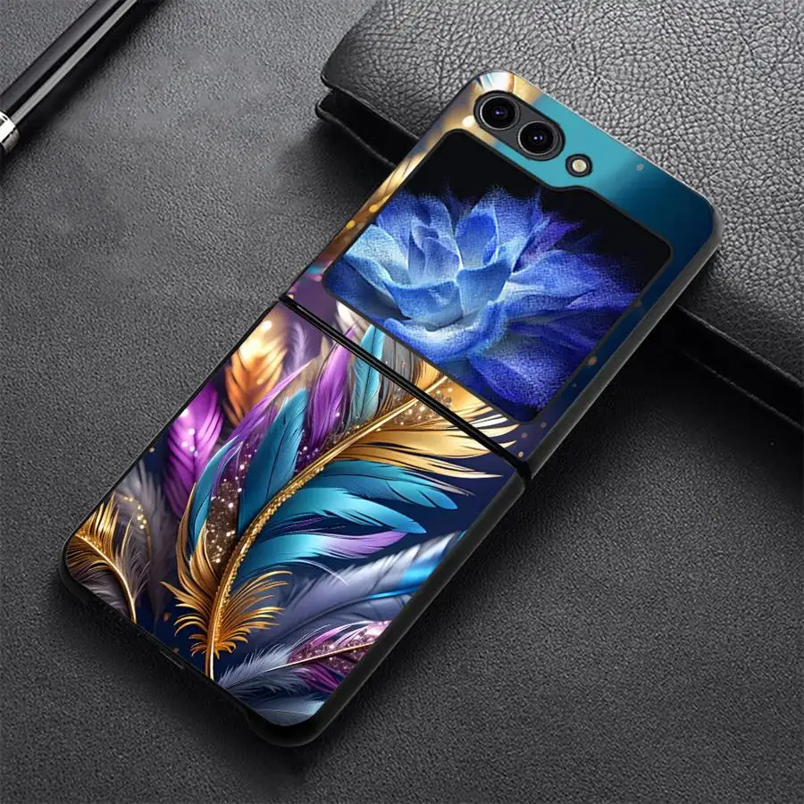 Case for Samsung Galaxy Z Flip 8 Flip5 Flip7 FE Flip6 Z Flip 7 6 5 4 3 Flip3 Flip4 Phone Cover Colorful Feather Print