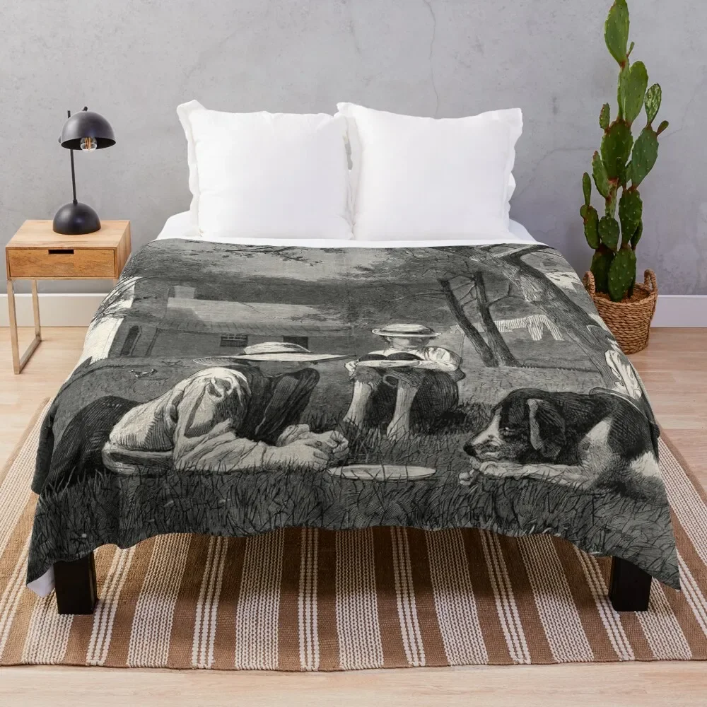 The Nooning - Winslow Homer Throw Blanket Flannel Fabric Bed linens Multi-Purpose Beautifuls Blankets