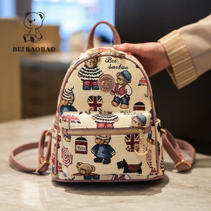 

Women's Backpacks New Trendy Ins Style Cartoon Bearing Large Capacity Canvas Bag School Bags Fashionable Versatile Backpack