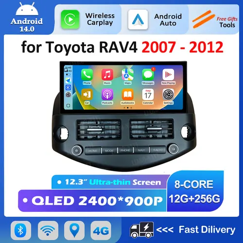 GPS ナビゲーション DSP ステレオ WiFi Carplay トヨタ RAV4 2007 - 2012 カーラジオマルチメディアプレーヤー Android 14 自動車アクセサリー 4 グラム BT
