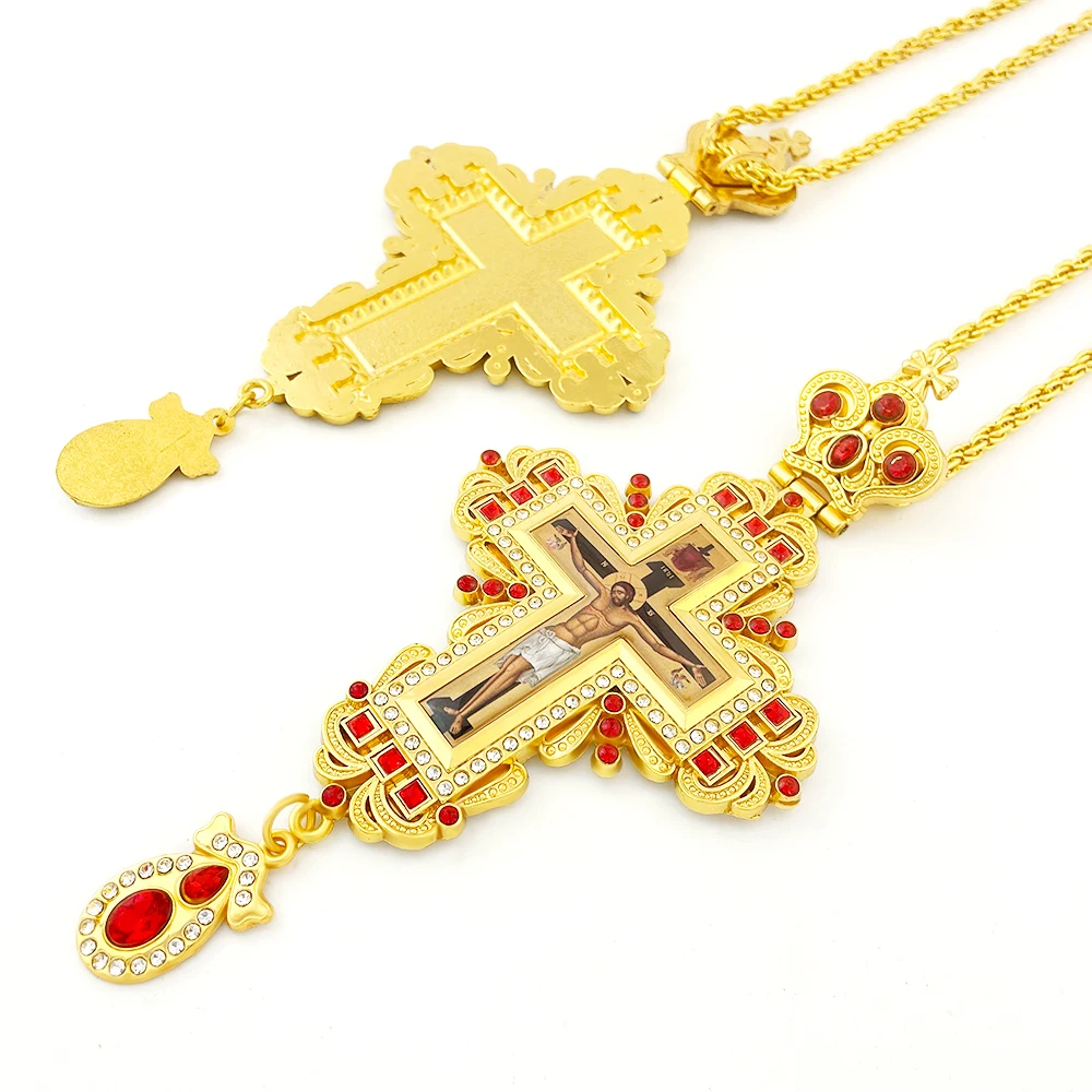 HTISOK Orthodoxes Jesus-Kreuz-Anhänger mit Kette aus Zinklegierung, religiöser Schmuck als erschwingliches christliches Halsketten-Geschenk – Detail 3