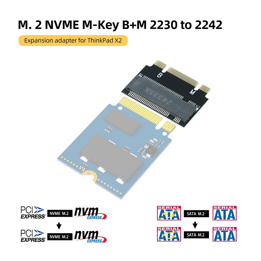 M.2 2230 to 2242 Converter Card M-Key B+M NVME SSD Adapter for X270 X280 T470 T480 L480 T580 Laptop Storage Modification