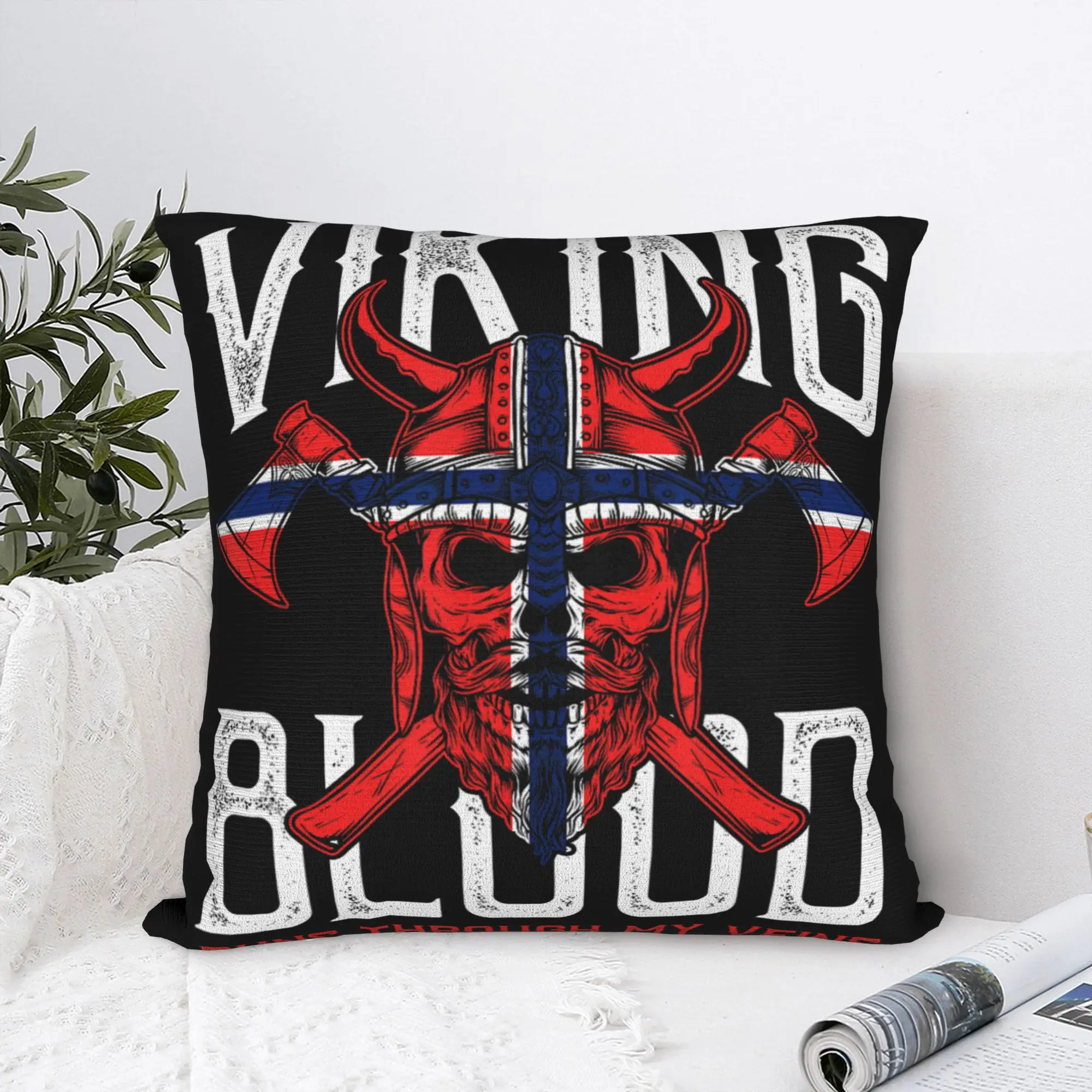 Vikinges Blood Skull Norwegian Flag Pride Norway Pillow Case Vintage Pillow Cover Design Pillowcases For Sofa Bedroom Home Decor