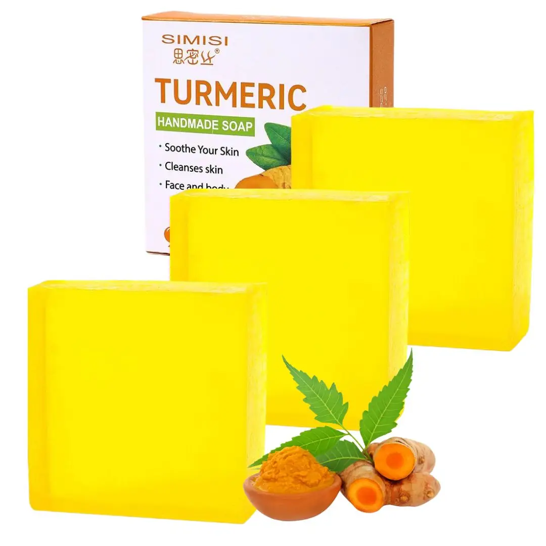 

3pcs Turmeric Soap Body Cleaning, Spot Removal, Acne Removal For Face & Body Turmeric Soap Bar Deep Cleansing , Moisturizing