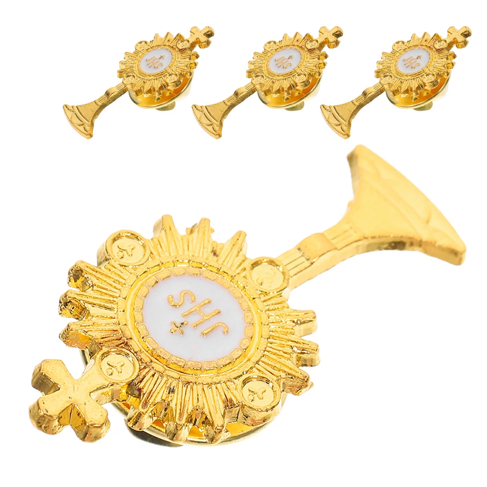 

4pcs Chest Button Badge Lapel Pin Golden Zinc Alloy Elegant Durable Communion Baptism Party Accessories for Kids Men