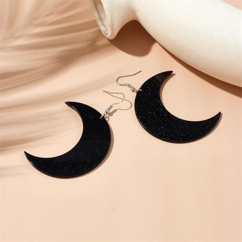 YAOLOGE Acrylic Creative Black Bend Moon Pendant Earrings For Women Girl New Trend Ear Dangle Cartoon Jewelry Gift Party серьги