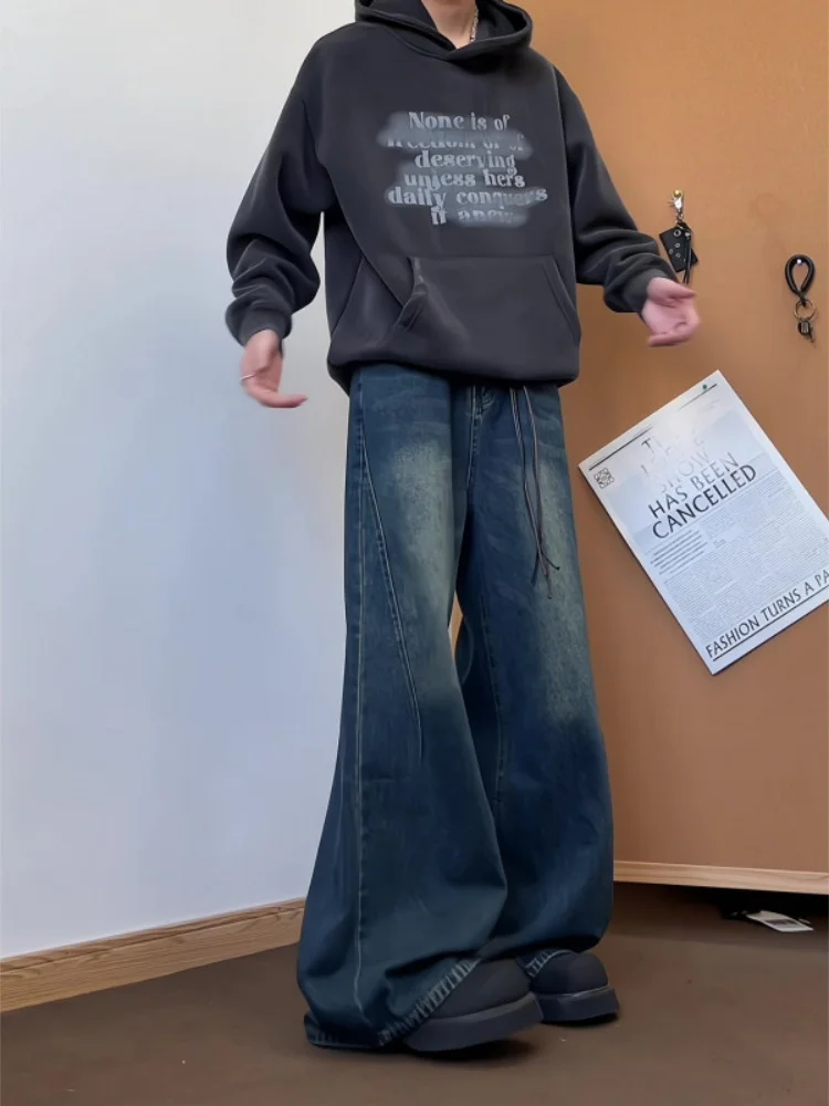 

Мужские джинсы Waed Vintage с широкими штанинами, американские, в стиле High Street, CleanFit, весенне-осенние, прямые, свободные, слегка расклешенные брюки