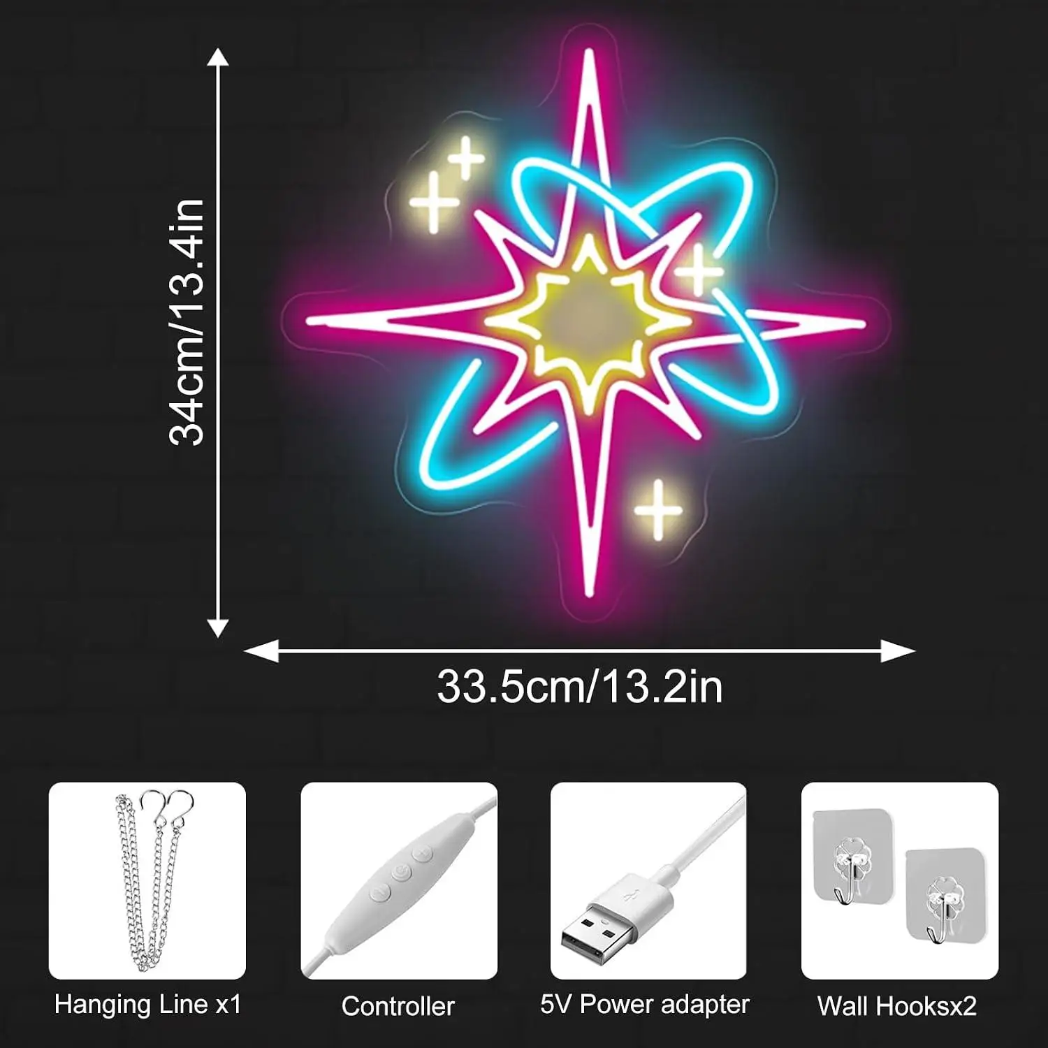 Starburst Neon Sign Dimmable USB LED Star Neon Light For Bedroom Living Room Dorm Party Holiday Wall Decoration Gifts For Kids