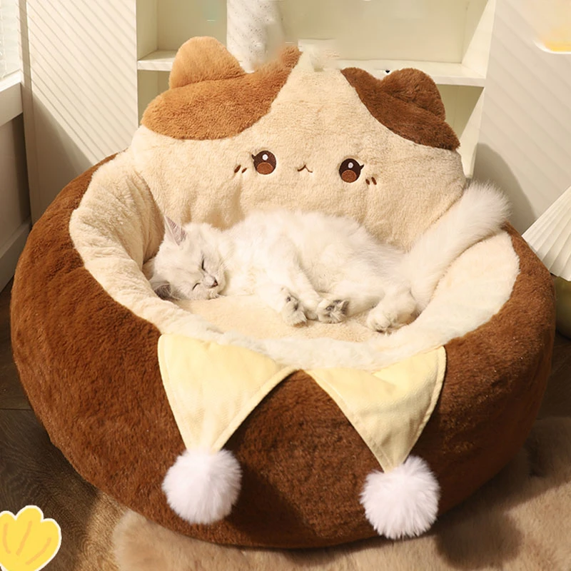 New Winter Long Plush Pet Bed Round Pillow House Warm Basket Sleeping Bag Nest Small Kennel Dog Caseta Perro Accessories