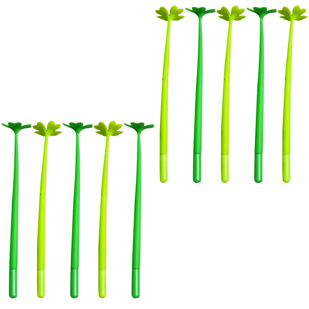 10 Pcs Pen Gift Four-leaf Shape Ink Gel Cactus The Flowers Cartoon Writing Pens 05mm Soft Rubber Clovers Miss