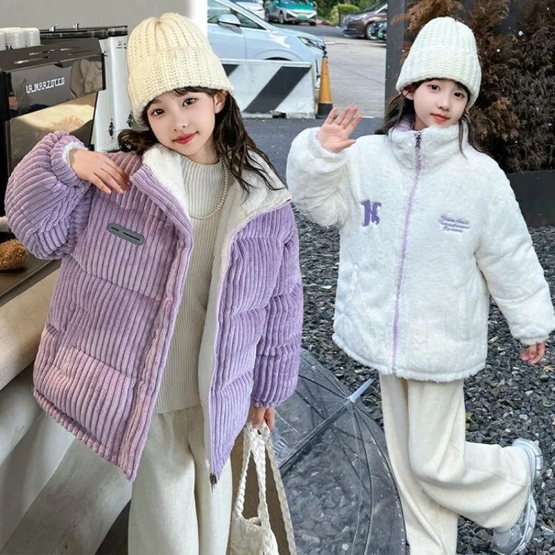 

Двух хлопковых курток для девочек, новый стиль 2025 года, детская теплая и плотная вельветовая хлопковая куртка-пуховик для зимней одежды