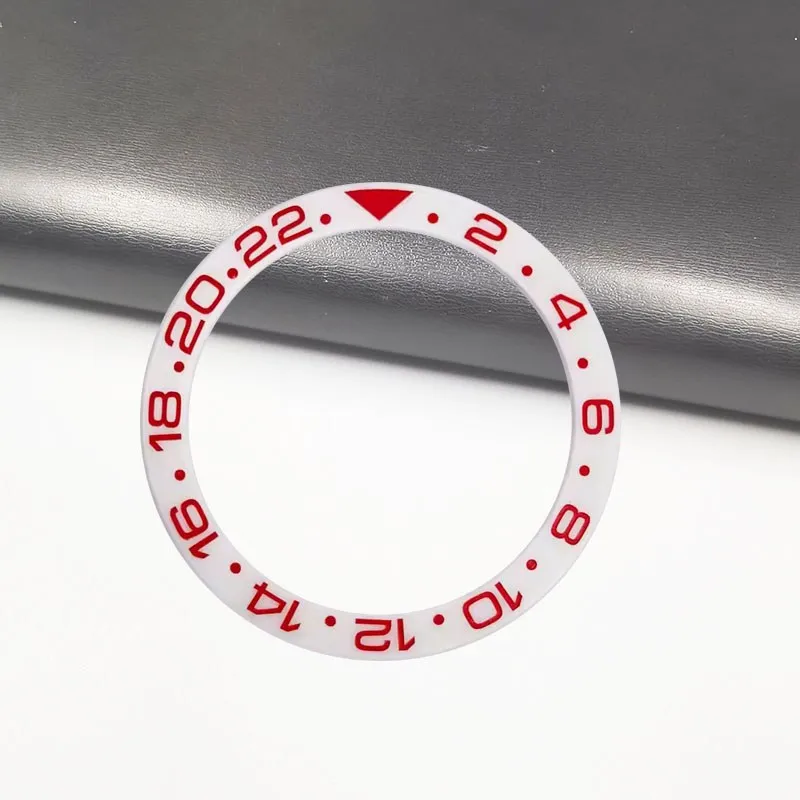 الأبيض السيراميك 38 مللي متر * 30.5 مللي متر ساعة اكسسوارات المنحدر ساعة الحافة الدائري GMT 2-22 أحمر أخضر أزرق عدد إدراج مائل ساعة الحافة #5