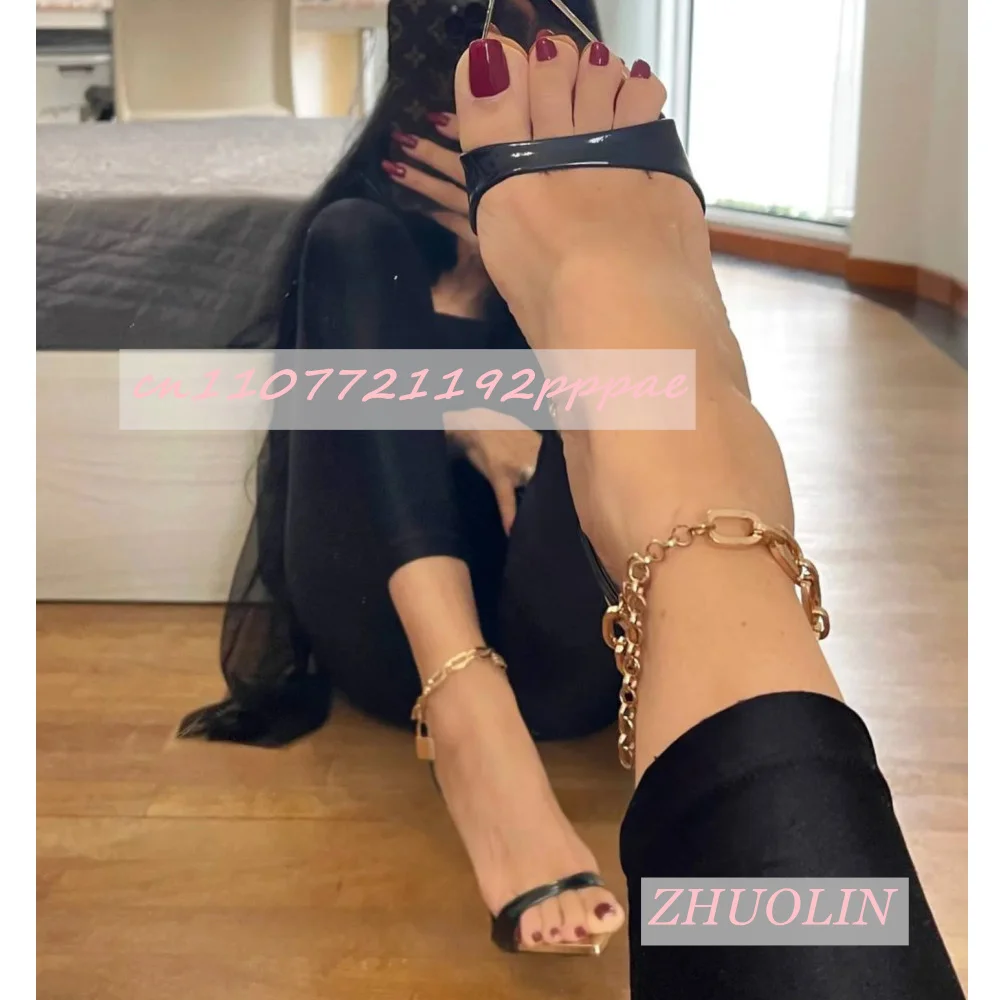 Women'S Metal Pointed Black High Heels Summer Ankle Metal Chain Back Strap Sandals Nightclub Party Women'S Shoes Zapatos Mujer view 3