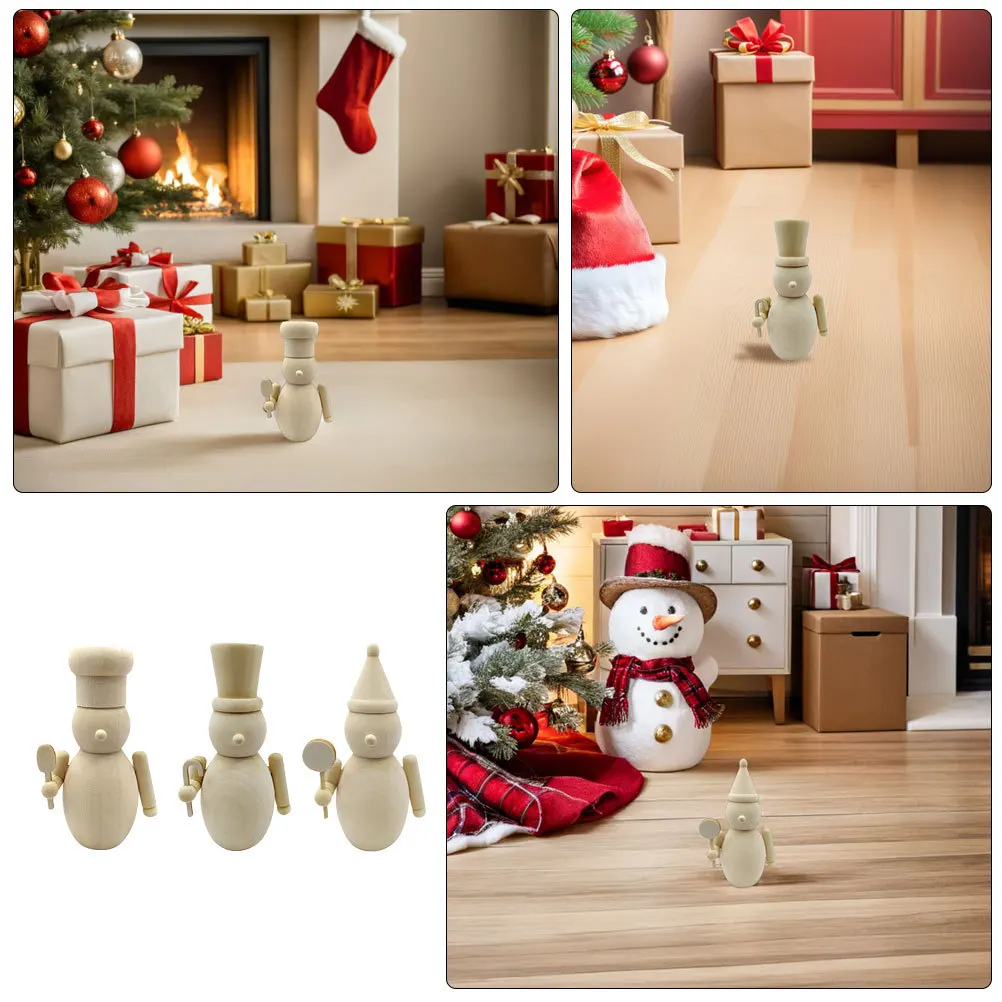 3개입 나무 호두까기 인형 DIY 미도색 공예 키트 크리스마스 장식 수제 휴일 장식품 창의적인 가족 공예 활동