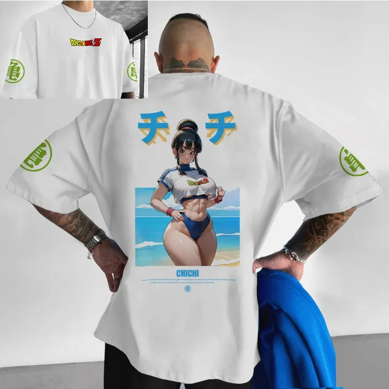 

Футболки с графикой японского аниме Dragon Ball Chichi, мужская одежда больших размеров, Harajuku Y2K, спортивная одежда из 100% хлопка с короткими рукавами
