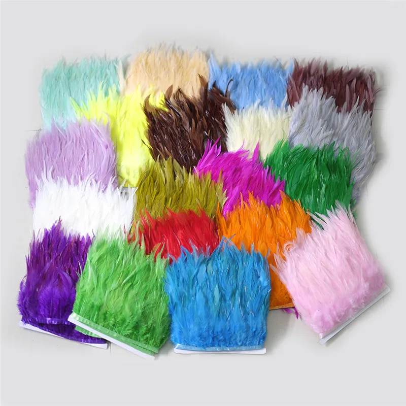 

10Meters Saddle Chicken Feathers Trim Fringe 4-6" Multicolor Rooster Feathers Ribbon Sewing Feathers for Jewelry Making Plumas