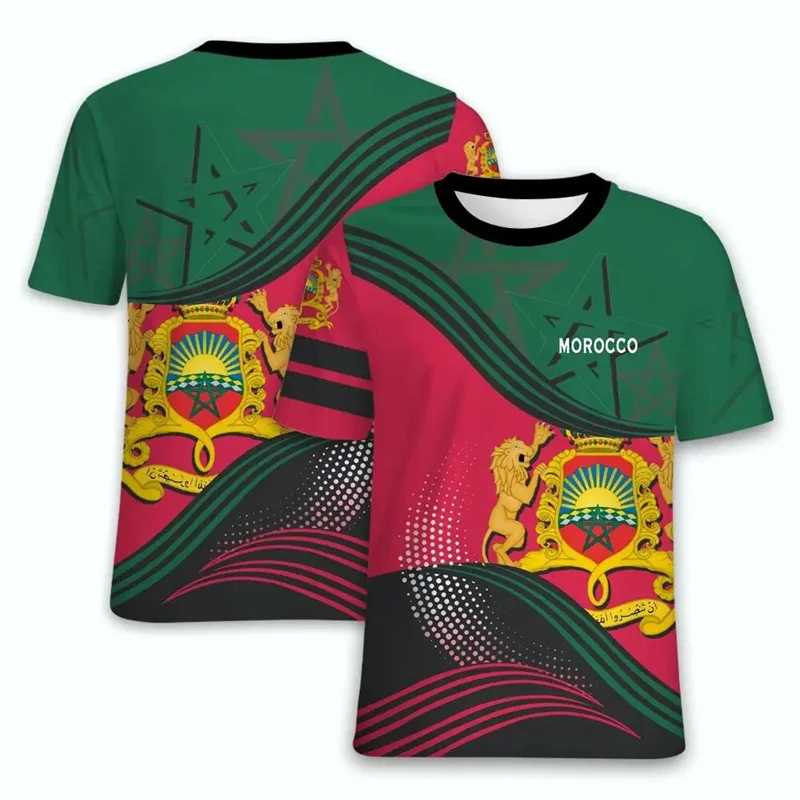 3D Moroccan T-Shirt Morocco Flag Emblem Graphic T Shirt for Men Clothing Casual Short Sleeved Tee Shirts Unisex Gym Fitness Tops