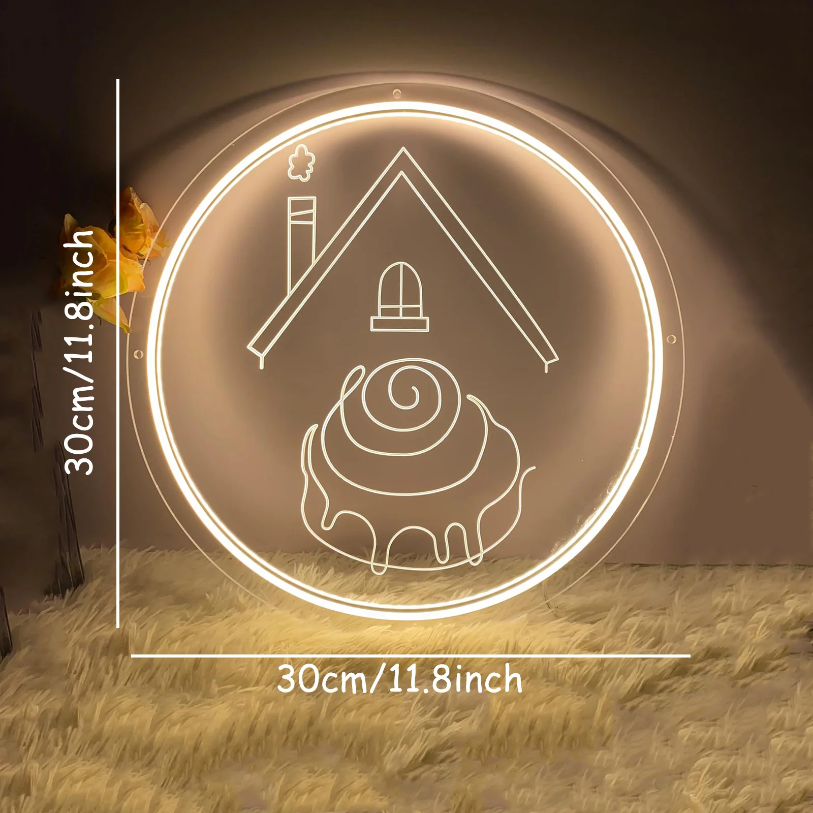 Cake LED Neon - Engraved Acrylic Design, USB Powered Dimmable LED Neon, Suitable for Bakeries, Cafes, Party Wall Art