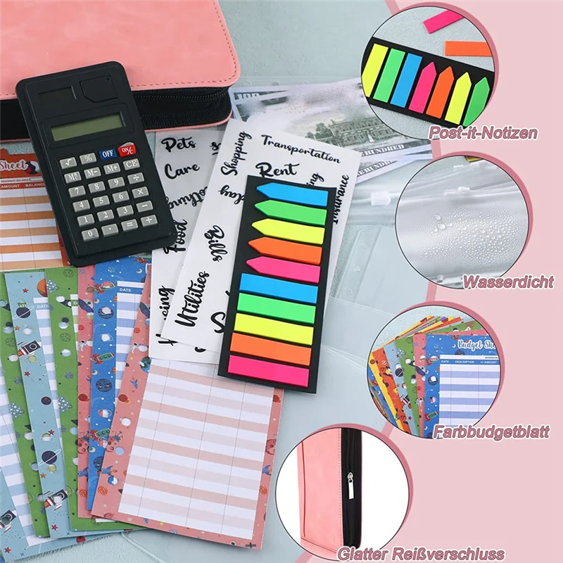 Durevole-Pianificatore di budget A6 con calcolatrice Raccoglitore di budget con cerniera Pianificatore di budget realizzato con buste per budget di risparmio di denaro, budget A6
