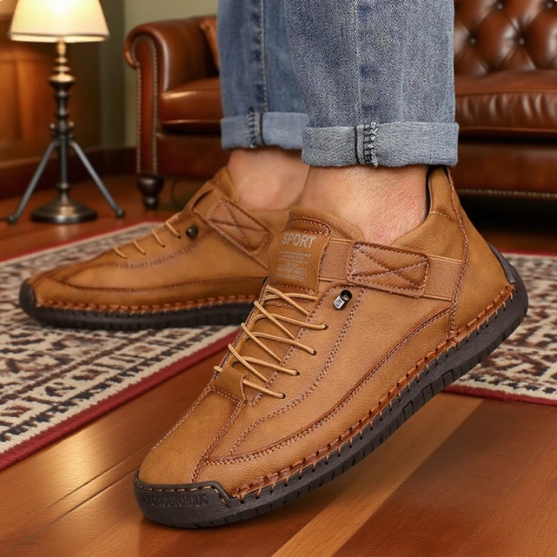 

New Men Nude Boots British Style Retro Anti Slip Workwear Mid Top Boots Handmade Leather Loafers Casual Soft Soled Shoes for Men