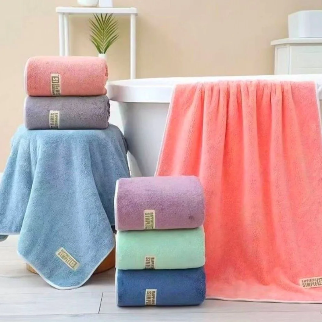 Coral Fleece Bath Towel Extra Thick Large Super Absorbent Towel for Home Hotel Beauty Salon Solid Color Beach Towel