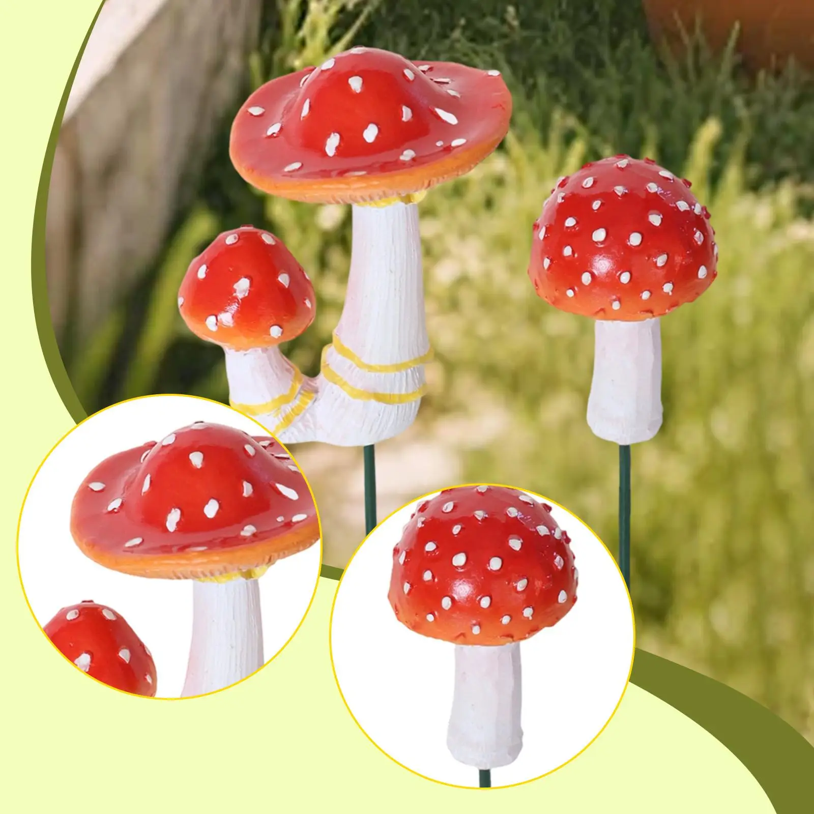 2 Pieces Mushroom Garden Statue Stakes Micro Landscape Decor Resin Luminous Plant Pot Decor for Pathway Porch Yard Decoration