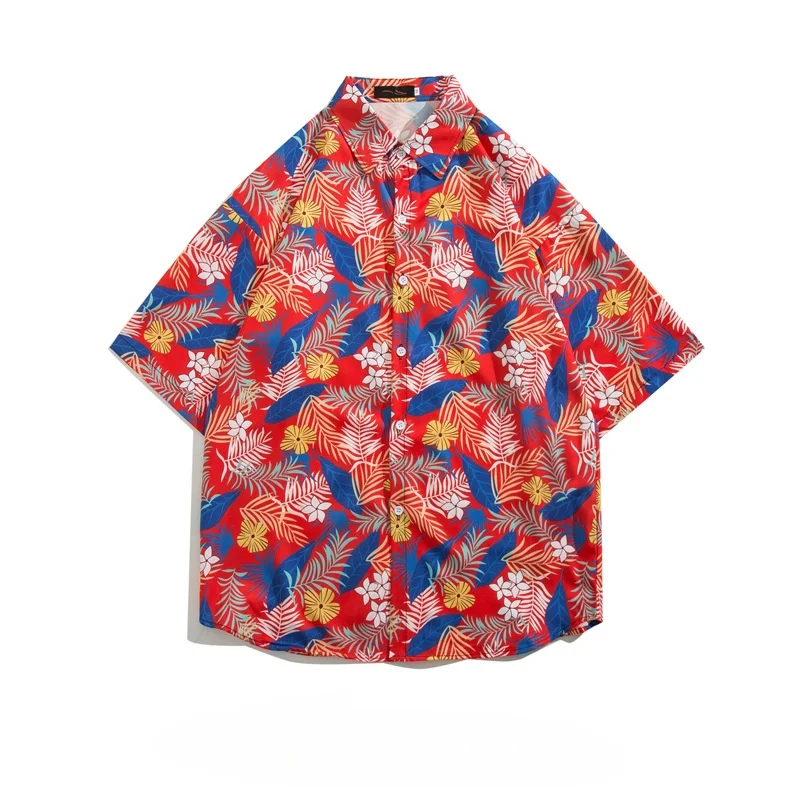 Summer Men's Retro Hawaiian Beach Travel Short Sleeve Printed Shirt High Street Loose Casual Half Sleeve Floral Shirt Coat