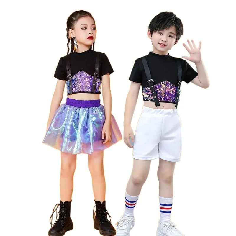 Net red jazz children's Cheerleading Dance Skirt Set Girls' walk show table performance clothes hip hop