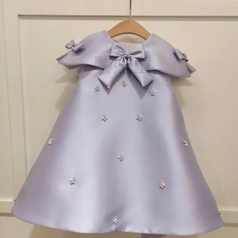 New Girls One Piece Long Princess Soft Flower Girl Wedding Dress Fashion Soft Sweet Lovely Outdoor