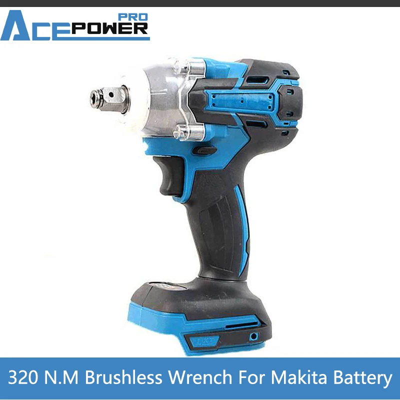 

AcePower 320N.M Brushless Cordless Electric Impact Wrench Rechargeable 1/2 inch Wrench Compatible for Makita 18V Battery