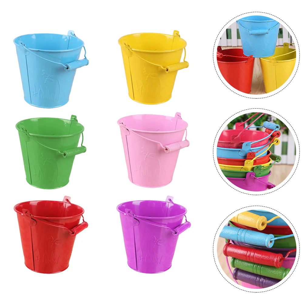 6 قطع من دلو الرمل الصغير للأطفال، مجموعة دلو الشاطئ للأطفال، دلاء رملية صفيح للشاطئ للعب الأطفال في الهواء الطلق #4