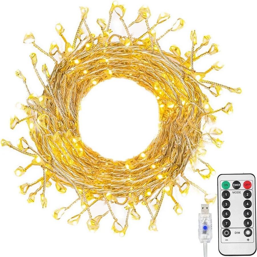 Guirxiété lumineuse de grappe de Noël à LED avec télécommande, pétard extérieur, nickel é, fil de cuivre, guirxiété lumineuse pour couronne d\'arbre,