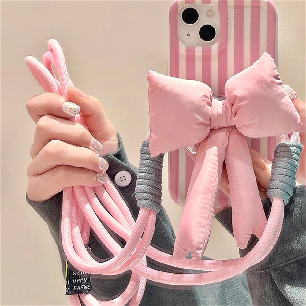 

Korean Cute 3D Jacket Bowknot Back Clip Phone Strap Rope Shoulder Lanyard For iPhone Women Hanging Chain Adjustable Hemp String