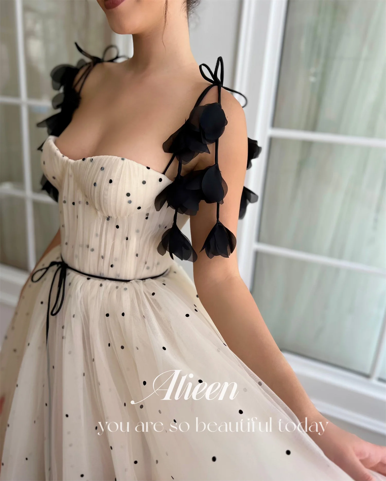 Aileen Champagne Sweetheart Black Dots A-line Chubby Elegant Party Dresses Woman Evening Gala Prom Wedding Dress 2024 Graduation