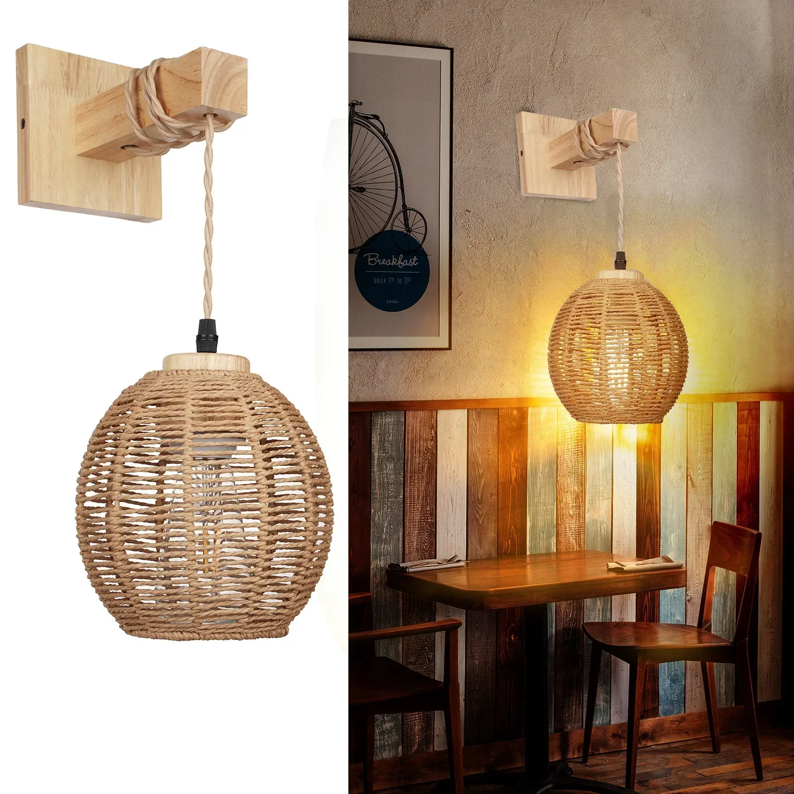 

Led Rattan Bedroom Living Room Corridor Wall Light E27 Bedside Retro Woven Lamps Indoor Lighting Fixtures