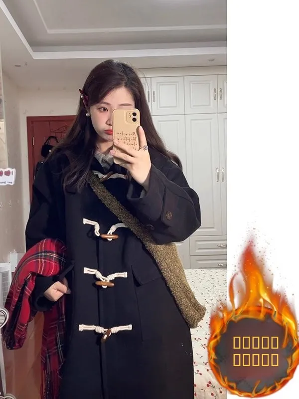 

Утепленное шерстяное пальто женское, весна 2026, новинка, в стиле Хепберн, корейский эстетический дизайн, с пуговицами-клевантами, верхняя одежда, длинный рукав, средней длины