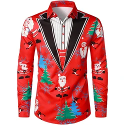 2024 New Christmas Style Santa Claus Graphic Shirt For Men Casual Vintage 3d Print Long Sleeve Clothing Holidays Party Y2k Tops