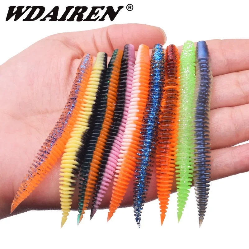 10 Pcs Double Colors Silicone Worm Soft Bait 8cm 2.3g Jig Wobblers Fishing Lure Rockfish for Bass Fishy Smell Plastic Swimbaits