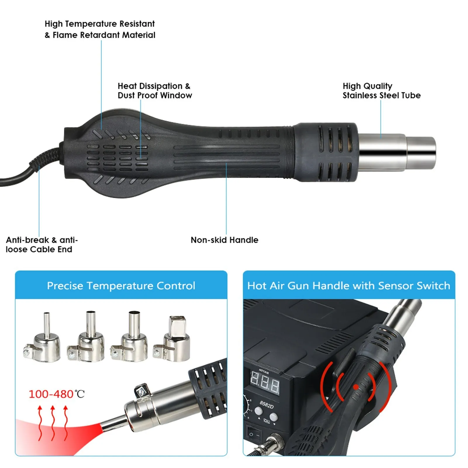 2 In 1 Digital SMD Rework Soldering Station Hot Air Gun Soldering Iron Stand Desolder Welding Tools Set 220V EU Plug