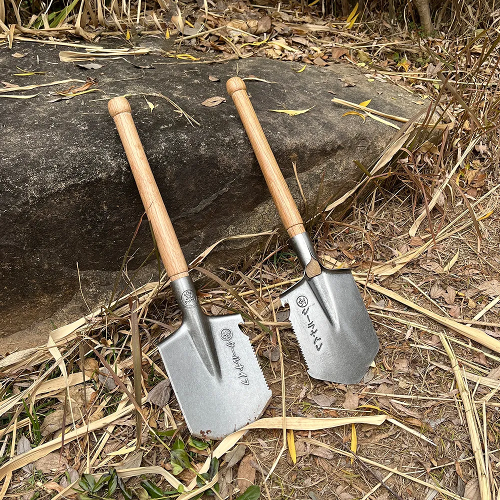 Manganese Steel Shovel with Wooden Handle Outdoor Camping Hunting Multifunctional Engineer Shovel Spade Survival Hand Tools