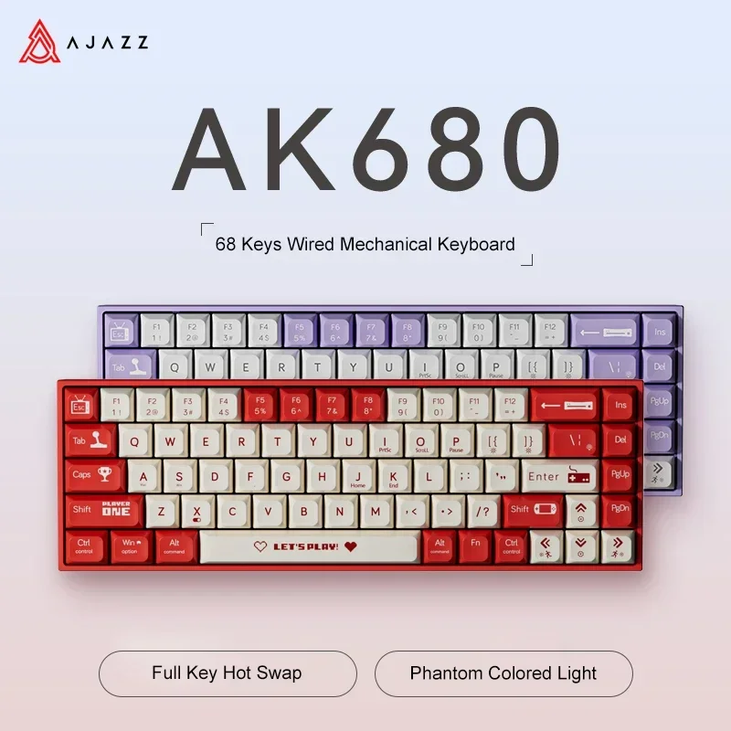 

Проводная механическая клавиатура AJAZZ AK680, раскладка 75%, полная клавиша, прокладка с возможностью горячей замены, проводная игровая клавиатура с низкой задержкой