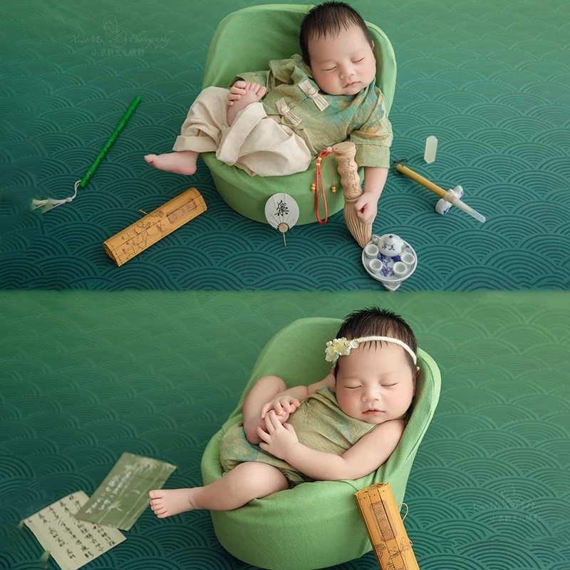 Pakaian properti fotografi bayi laki-laki perempuan, pakaian properti fotografi anak laki-laki, Model kuno, pakaian ikat celup kreatif, Studio Cheongsam, gaya kuno