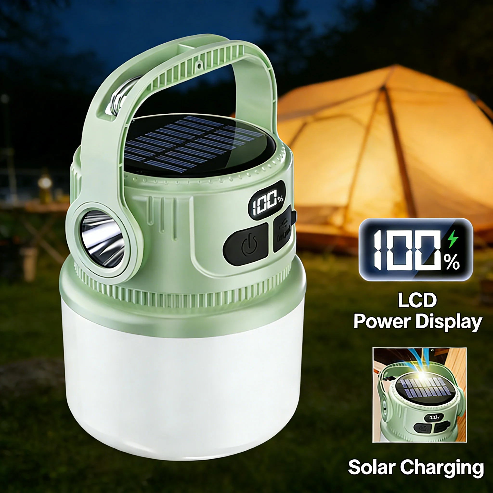 Solar Camping Light Digital Display USB Rechargeable Portable Hook Tent Lamp for Outdoor Night Market Stall Emergency