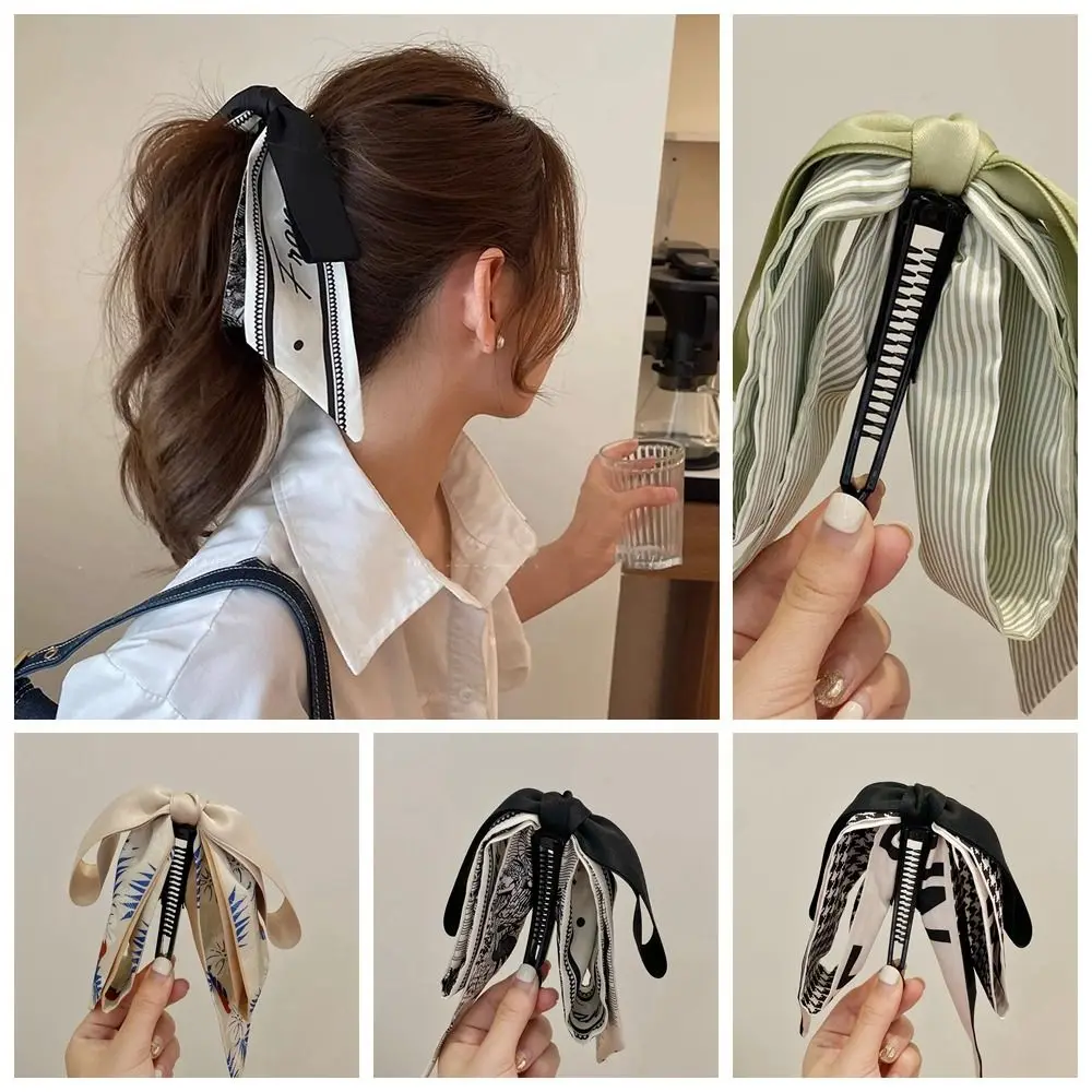 Sweet Ribbon Bow Banana Clip Korean Style Hairpin Bowknot Hair Clip Headdress Headwear Vertical Clip Ponytail Holder